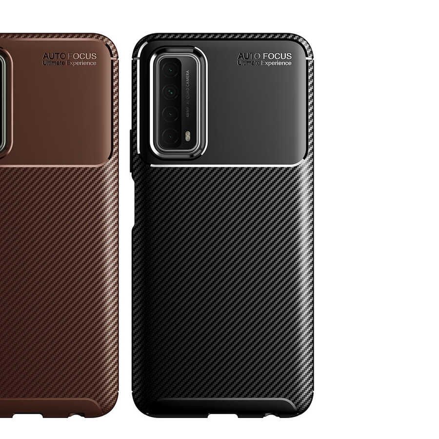 Huawei P Smart 2021 Kılıf Kamera Çıkıntılı Karbon Fiber Dokulu Renk Atmaz Kapak (NEGRO) Lacivert