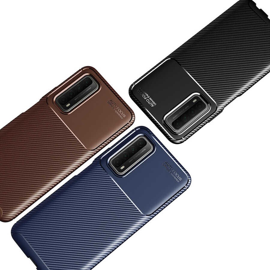 Huawei P Smart 2021 Kılıf Kamera Çıkıntılı Karbon Fiber Dokulu Renk Atmaz Kapak (NEGRO) Lacivert