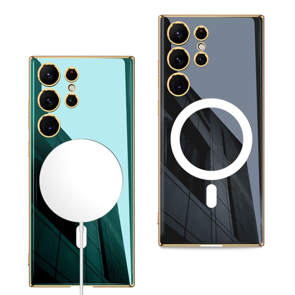 Samsung Galaxy S23 Ultra Kılıf Wireless Şarj Özellikli Kenarları Elektroplating Kaplama Aynalı HEPTEKİLETİŞİM Kent Kapak