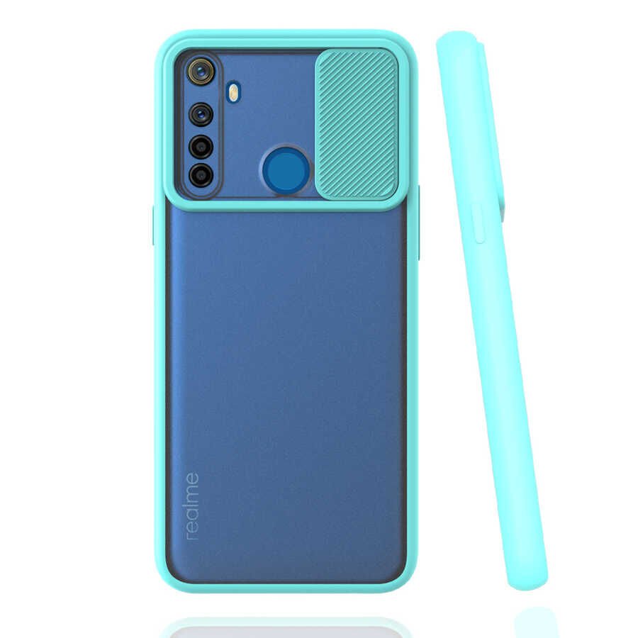 Realme 5İ Kılıf Slayt Sürgülü Kamera Korumalı Renkli Silikon Kapak Siyah