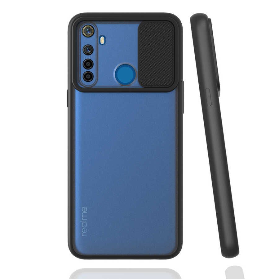 Realme 5İ Kılıf Slayt Sürgülü Kamera Korumalı Renkli Silikon Kapak Siyah