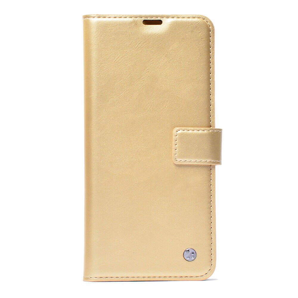 Tecno Spark 20C Kılıf Pu Deri Kapaklı Standlı Kartlıklı Bölmeli Deluxe Cüzdan Gold