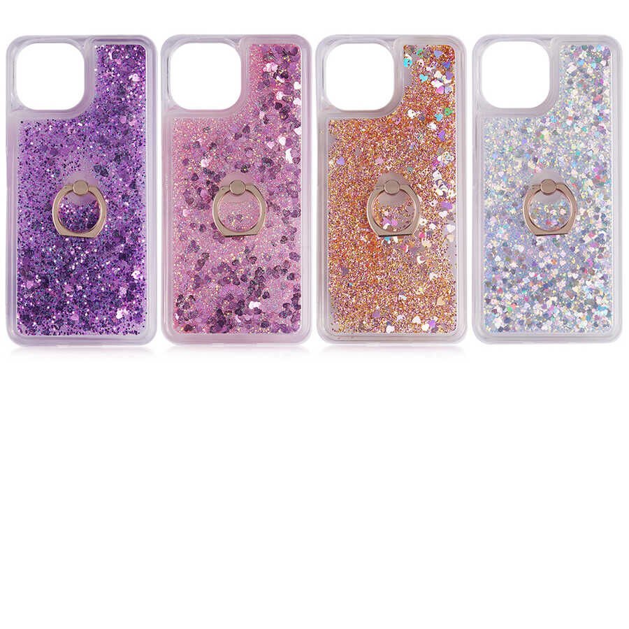 Xiaomi Mi 11 Lite Kılıf Sıvılı Akışkanlı Desenli Simli Yüzüklü Silikon Kapak (MİLCE) Gümüş