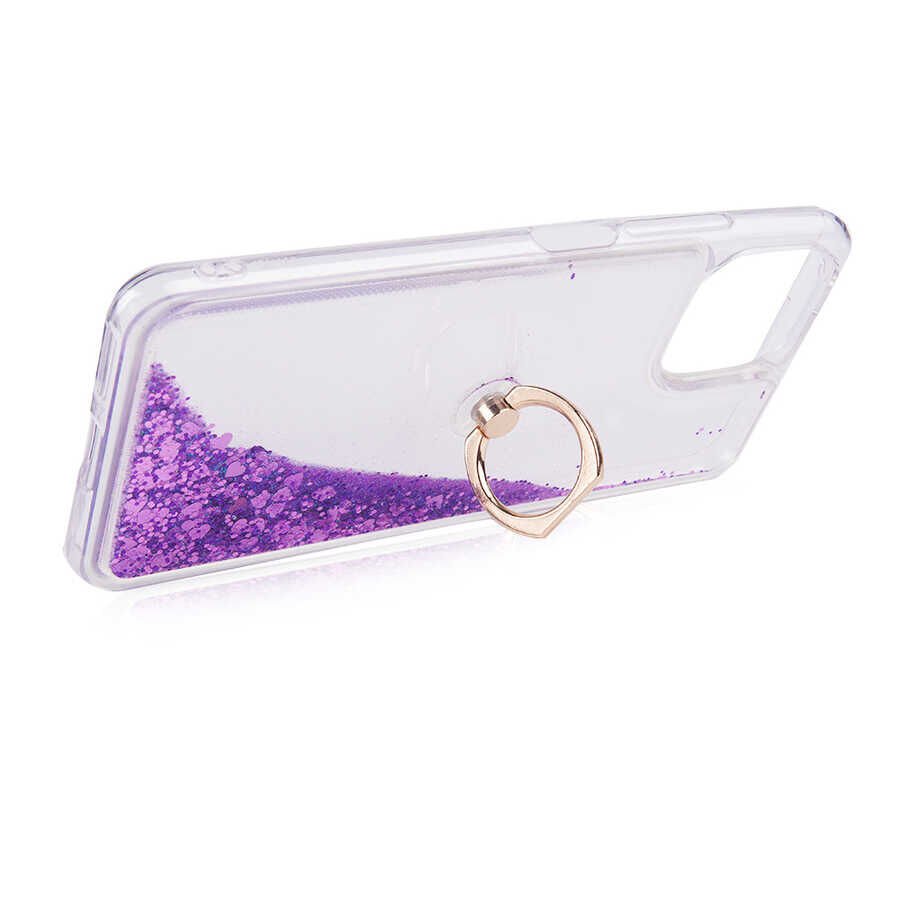 Xiaomi Mi 11 Lite Kılıf Sıvılı Akışkanlı Desenli Simli Yüzüklü Silikon Kapak (MİLCE) Gümüş