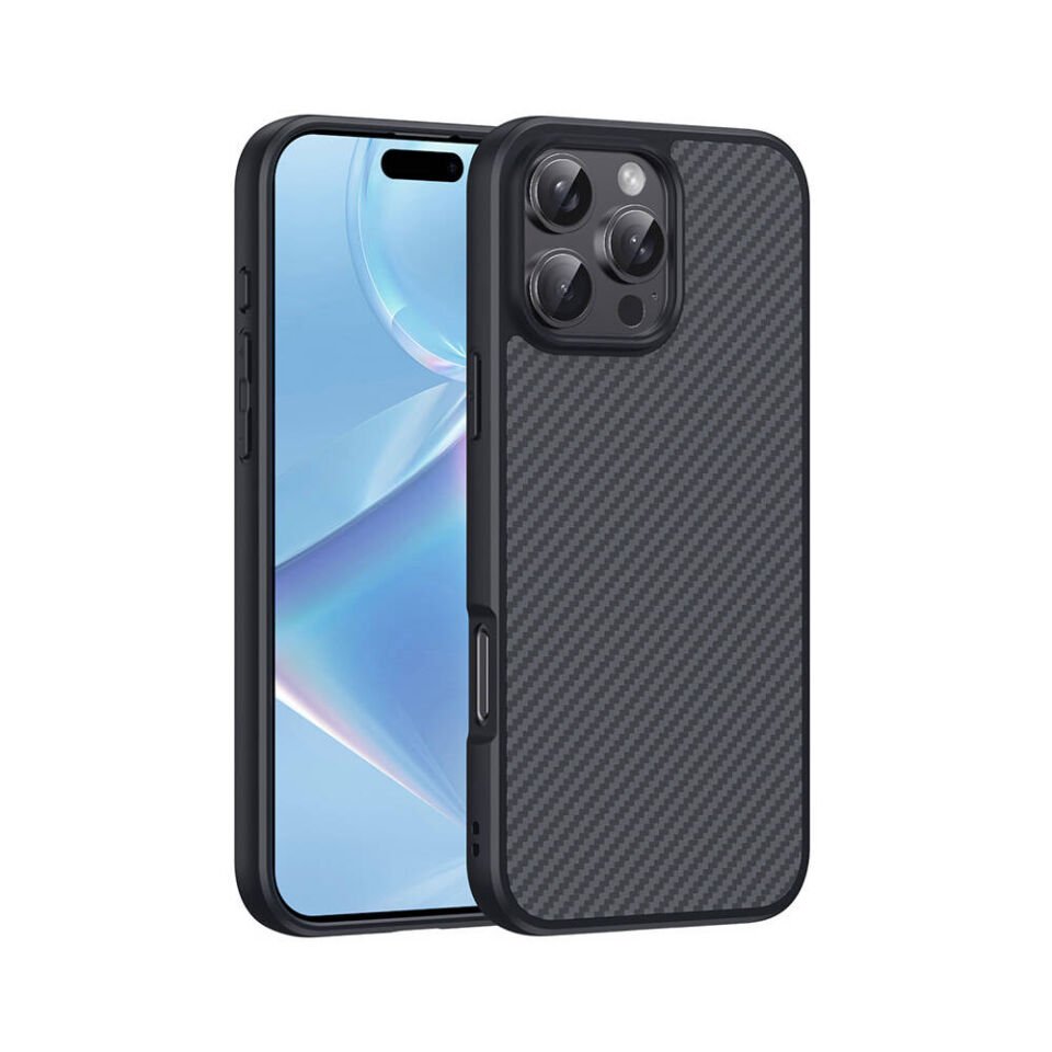 Apple iPhone 16 Pro Kılıf Magsafe Şarj Özellikli Karbon Fiber Tasarımlı  Kapak (Elnino) Siyah