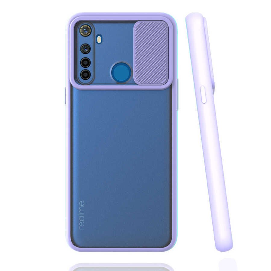 Realme 5İ Kılıf Slayt Sürgülü Kamera Korumalı Renkli Silikon Kapak Lila