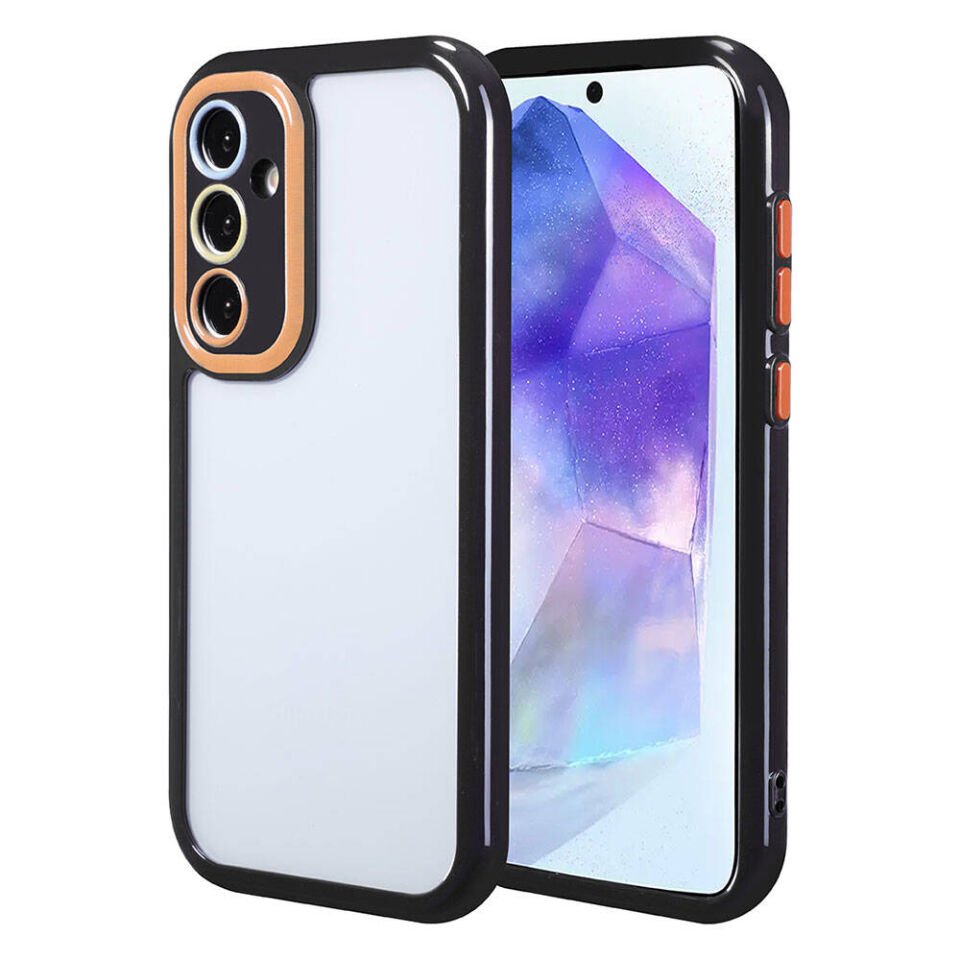 Samsung Galaxy A55 Kılıf Kamera Korumalı Renkli Kenar ve Çerçeve Tasarımlı Kapak (Vitamin) Siyah