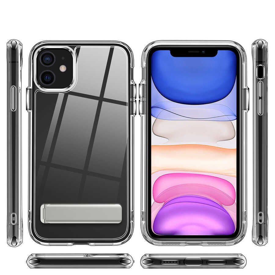 Apple iPhone 11 Kılıf Standlı Şeffaf Silikon HEPTEKİLETİŞİM L-Stand Kapak