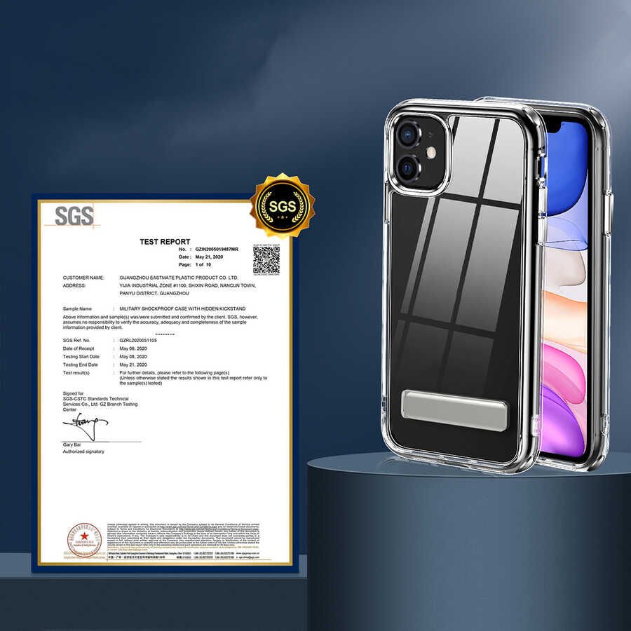 Apple iPhone 11 Kılıf Standlı Şeffaf Silikon HEPTEKİLETİŞİM L-Stand Kapak