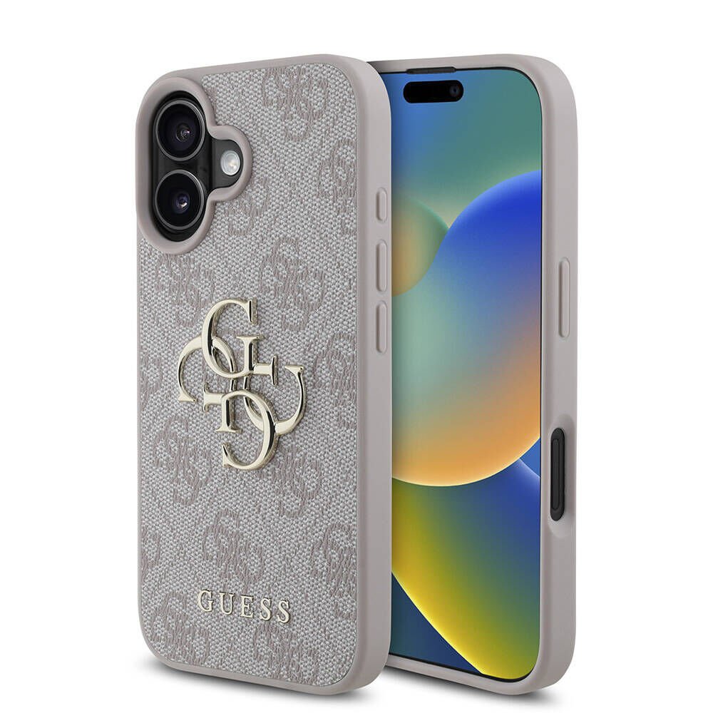 Apple iPhone 16 Kılıf Guess Orjinal Lisanslı PU Deri 4G Desenli Metal Büyük 4G ve Yazı Logolu Kapak
