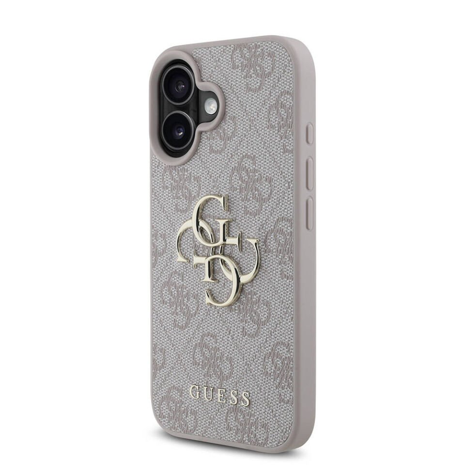 Apple iPhone 16 Kılıf Guess Orjinal Lisanslı PU Deri 4G Desenli Metal Büyük 4G ve Yazı Logolu Kapak