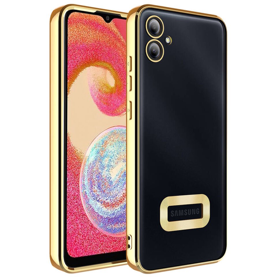 Samsung Galaxy A05 Kılıf Kamera Lens Korumalı Logo Gösteren Parlak Kenarlı Kapak (OMEGA) Gold