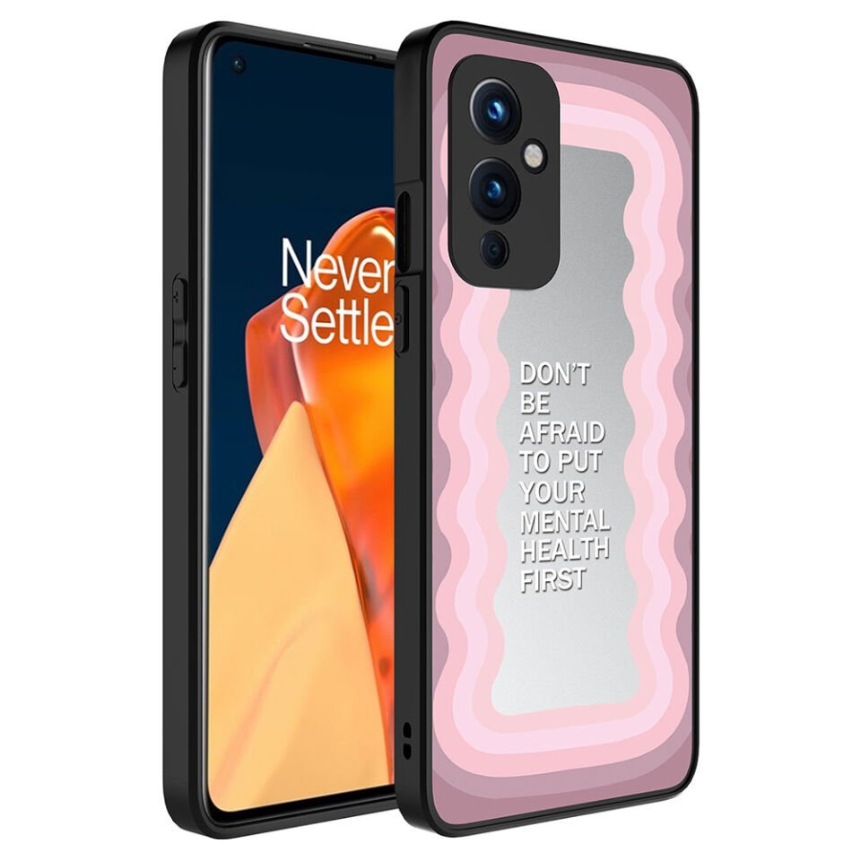 One Plus 9 Kılıf Aynalı Desenli Kamera Korumalı Parlak Renkli Sert Kapak (Mirror) Süper Anne