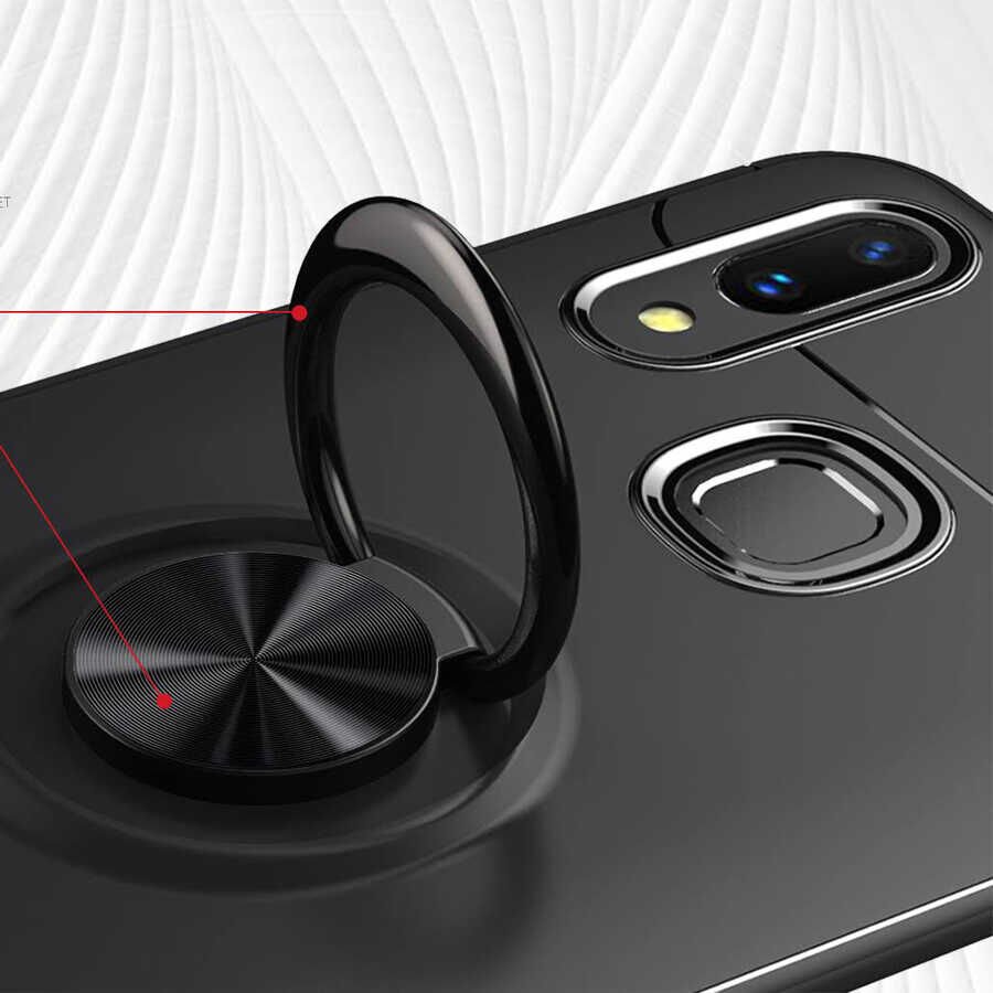 Xiaomi Mi Max 3 Kılıf Kamera Çıkıntılı Renkli Yüzüklü Standlı Mıknatıslı Kapak (RAVEL) Mavi