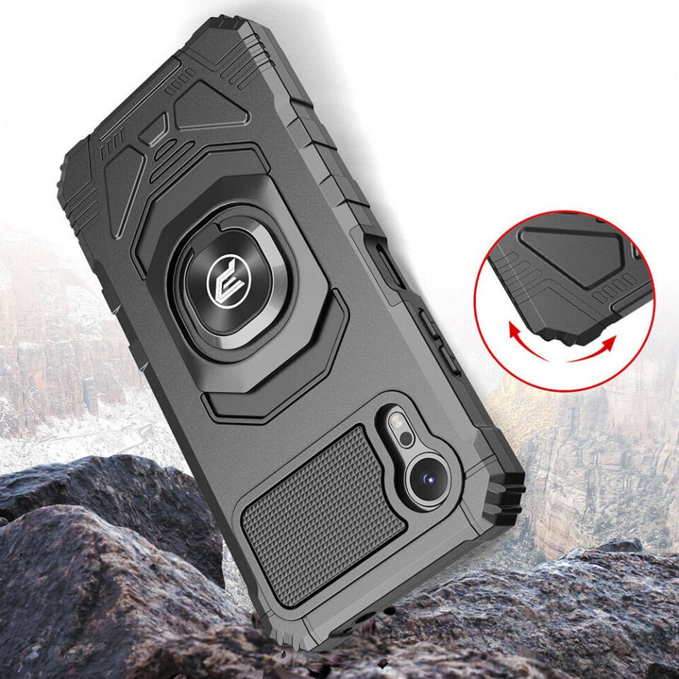 Samsung Galaxy Xcover 7 Pro Kılıf Tank Zırh Yüzüklü Mıknatıslı Standlı Kapak (VEGA BLOK) Siyah