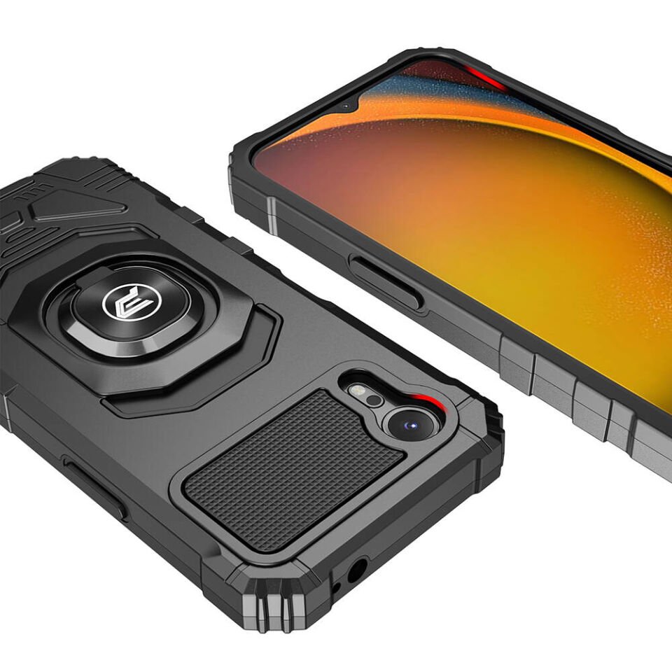Samsung Galaxy Xcover 7 Pro Kılıf Tank Zırh Yüzüklü Mıknatıslı Standlı Kapak (VEGA BLOK) Siyah