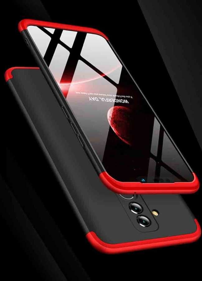 Huawei Mate 20 Lite Kılıf 360 Tam Koruma Ön Ve Arka Sert Mika Kapak Orjinal Ays Gkk Kapak Siyah-Kırmızı