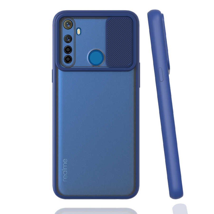 Realme 6İ Kılıf Slayt Sürgülü Kamera Korumalı Renkli Silikon Kapak Lacivert