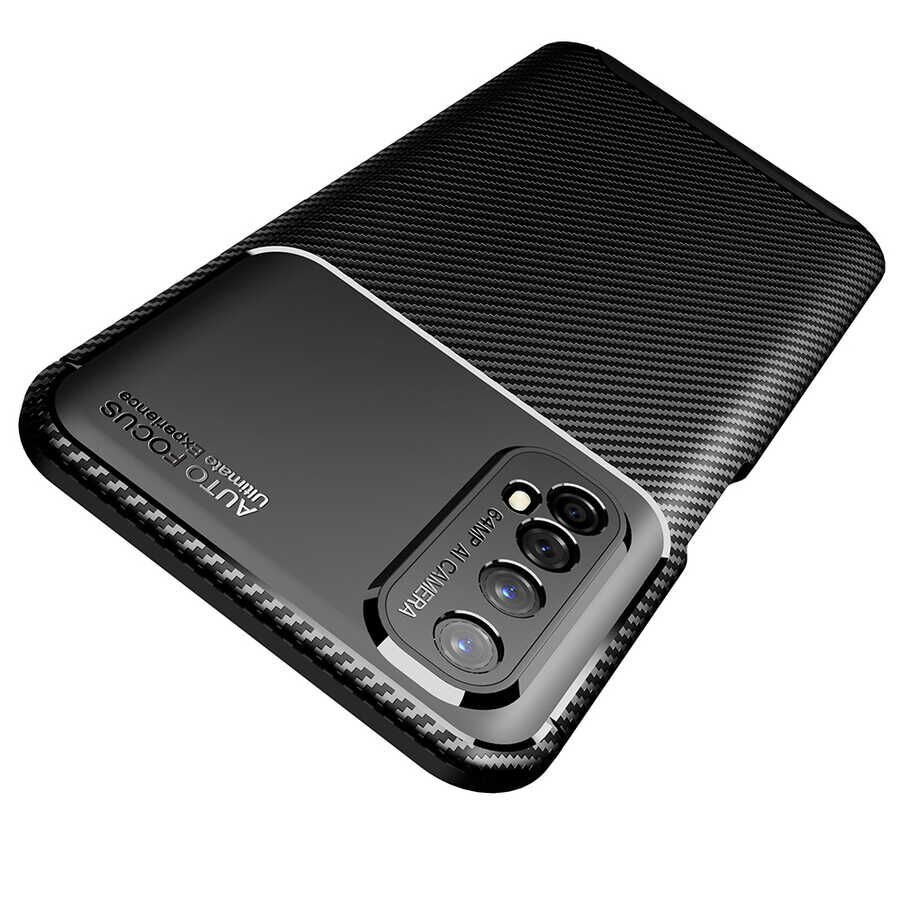 Realme 7 Kılıf Kamera Çıkıntılı Karbon Fiber Dokulu Renk Atmaz Kapak (NEGRO) Kahverengi