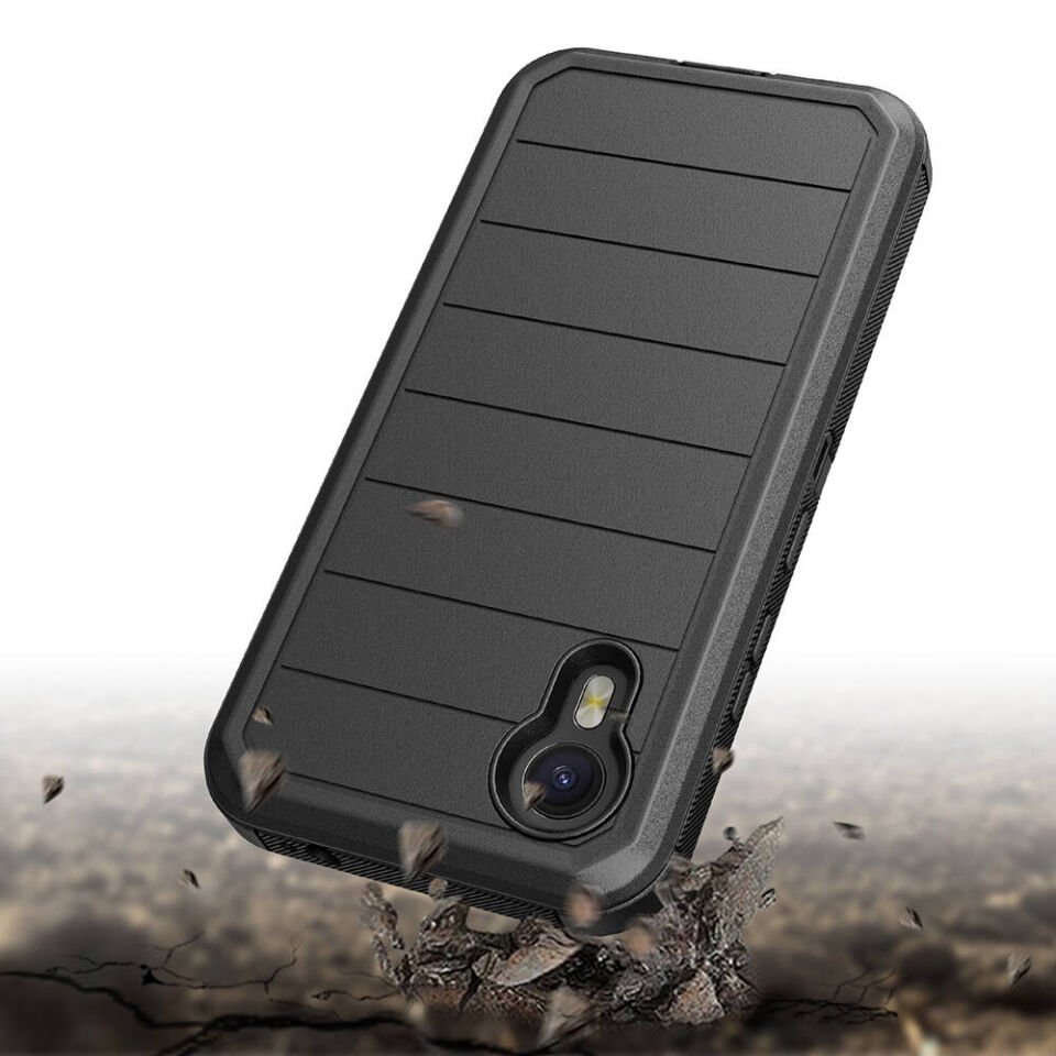 Samsung Galaxy XCover7 Pro Kılıf Mıknatıslı Kadife İç Yüzeyli Kapak (Double Clip) Siyah