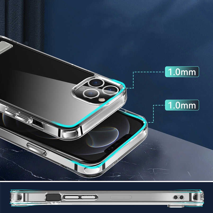 Apple iPhone 13 Pro Max Kılıf Standlı Şeffaf Silikon HEPTEKİLETİŞİM L-Stand Kapak