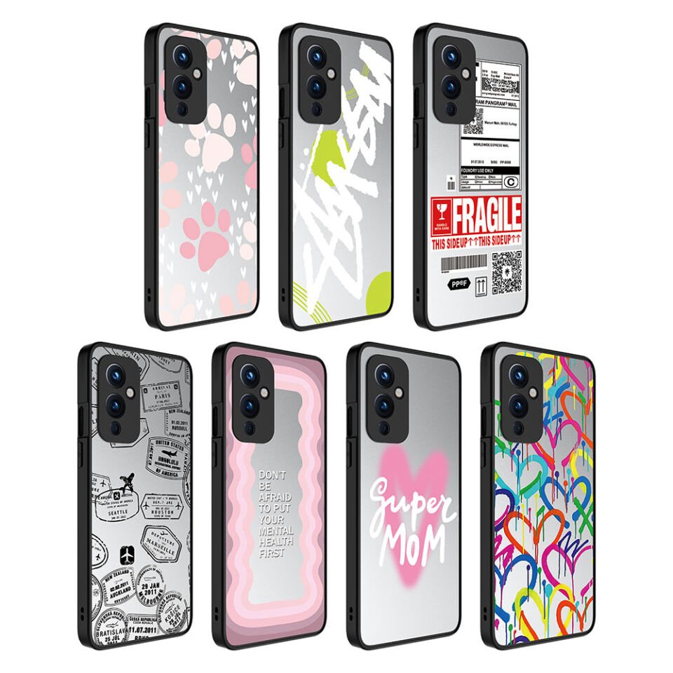 One Plus 9 Kılıf Aynalı Desenli Kamera Korumalı Parlak Renkli Sert Kapak (Mirror) Fragile