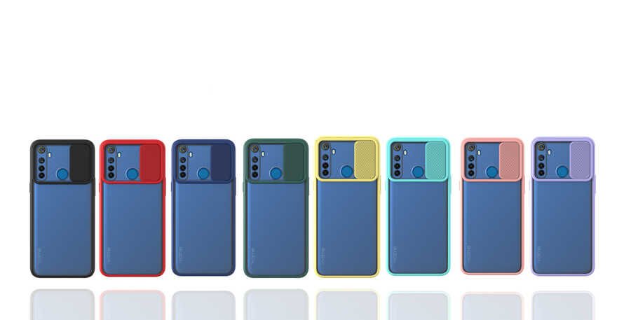 Realme 6İ Kılıf Slayt Sürgülü Kamera Korumalı Renkli Silikon Kapak Sarı