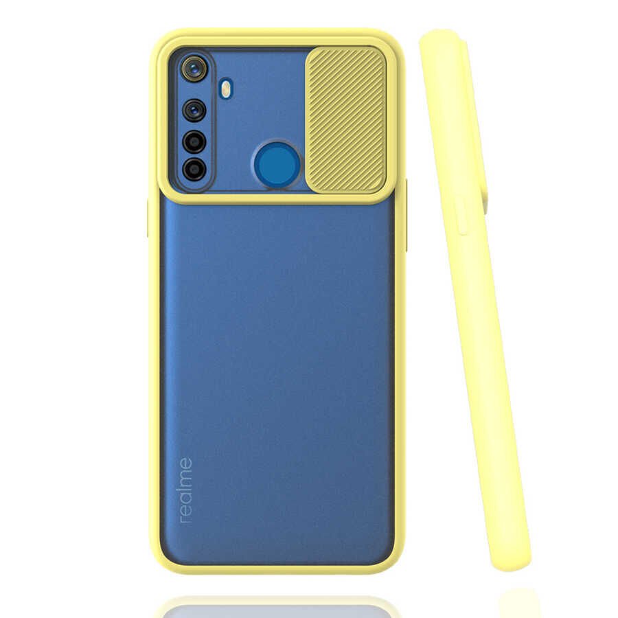 Realme 6İ Kılıf Slayt Sürgülü Kamera Korumalı Renkli Silikon Kapak Sarı