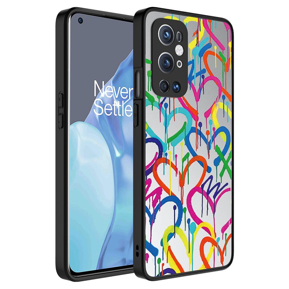 One Plus 9 Pro Kılıf Aynalı Desenli Kamera Korumalı Parlak Renkli Sert Kapak (Mirror) Kalp