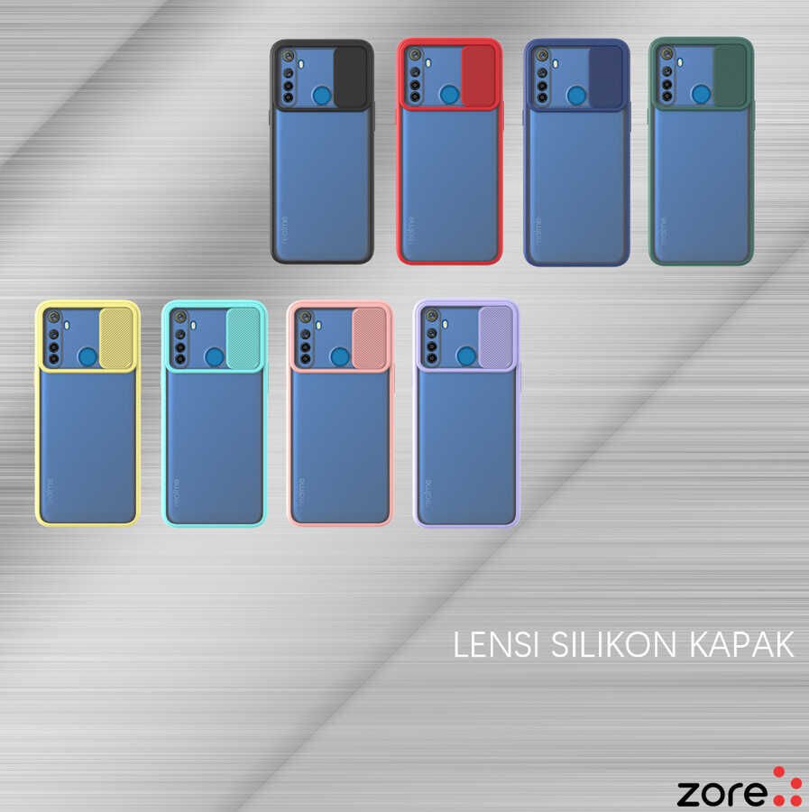 Realme 6İ Kılıf Slayt Sürgülü Kamera Korumalı Renkli Silikon Kapak Pembe Açık