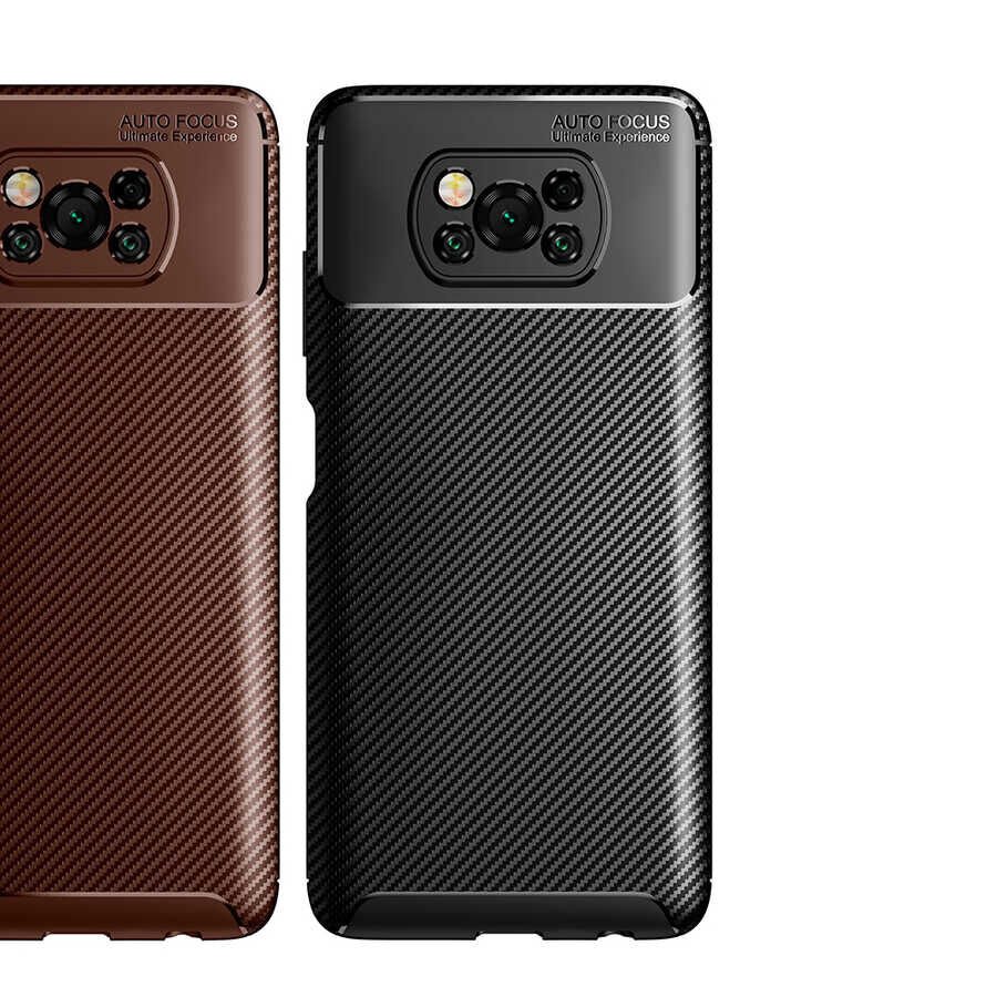 Xiaomi Poco X3 Kılıf Kamera Çıkıntılı Karbon Fiber Dokulu Renk Atmaz Kapak (NEGRO) Lacivert