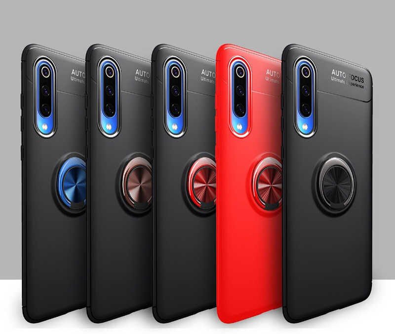 Xiaomi Mi 9 Lite Kılıf Kamera Çıkıntılı Renkli Yüzüklü Standlı Mıknatıslı Kapak (RAVEL) Siyah-Kırmızı