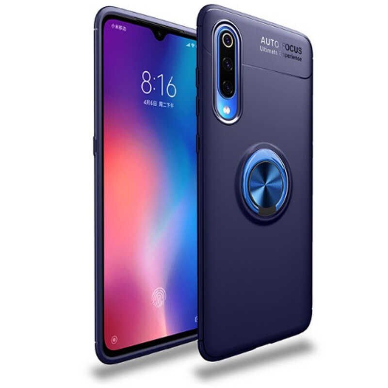 Xiaomi Mi 9 Lite Kılıf Kamera Çıkıntılı Renkli Yüzüklü Standlı Mıknatıslı Kapak (RAVEL) Siyah-Kırmızı