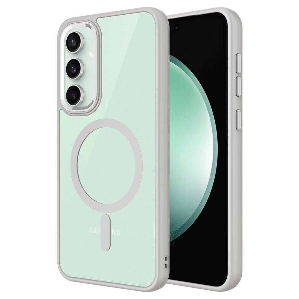 Samsung Galaxy S23 FE Kılıf Kamera Çıkıntılı Şarj Destekli Renkli Hassas Butonlu Kapak (Krom-Mag) Gri