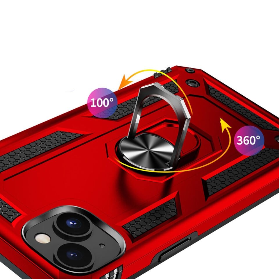 iPhone 15 Kılıf Tank Zırh Yüzüklü Mıknatıslı Standlı Kapak (VEGA) Mavi