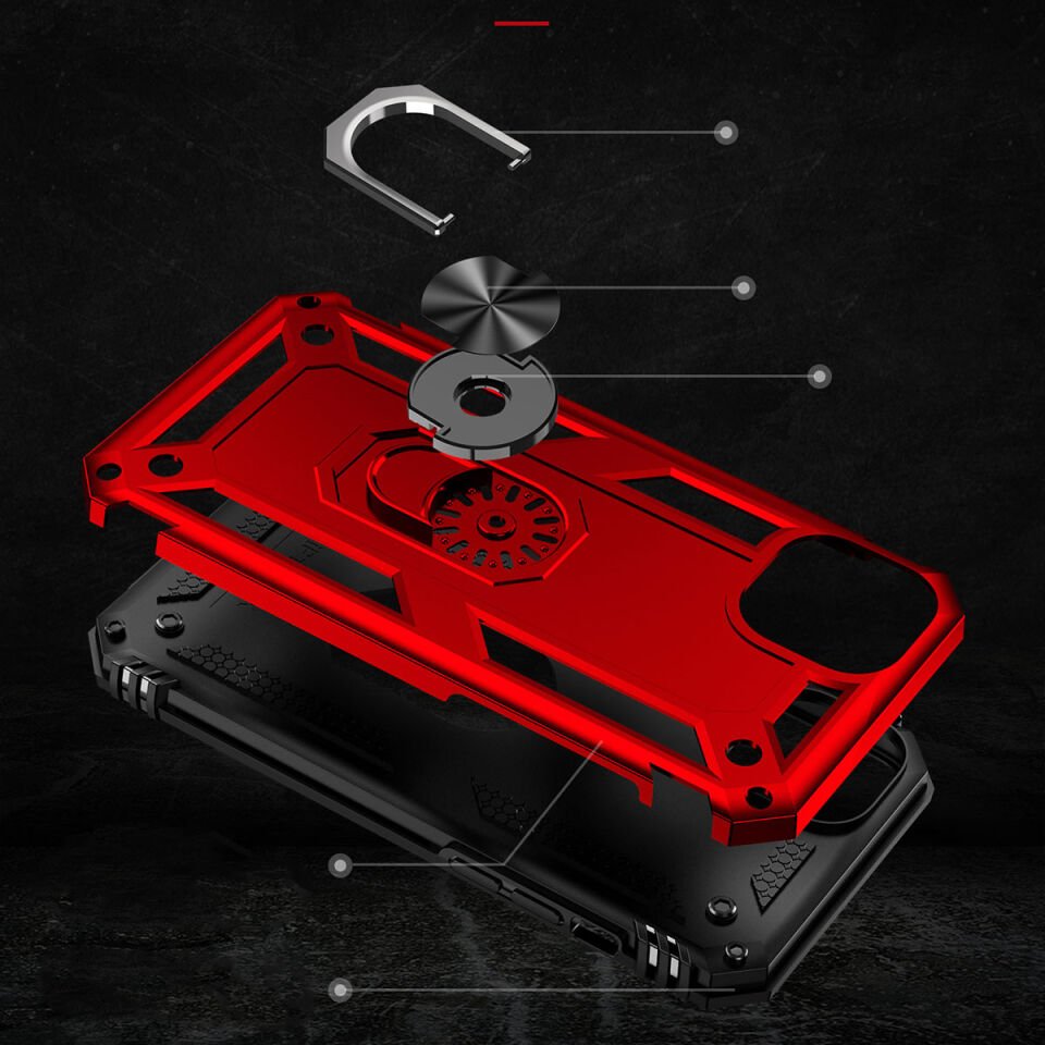 iPhone 15 Kılıf Tank Zırh Yüzüklü Mıknatıslı Standlı Kapak (VEGA) Mavi