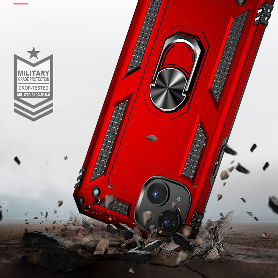 iPhone 15 Kılıf Tank Zırh Yüzüklü Mıknatıslı Standlı Kapak (VEGA) Mavi