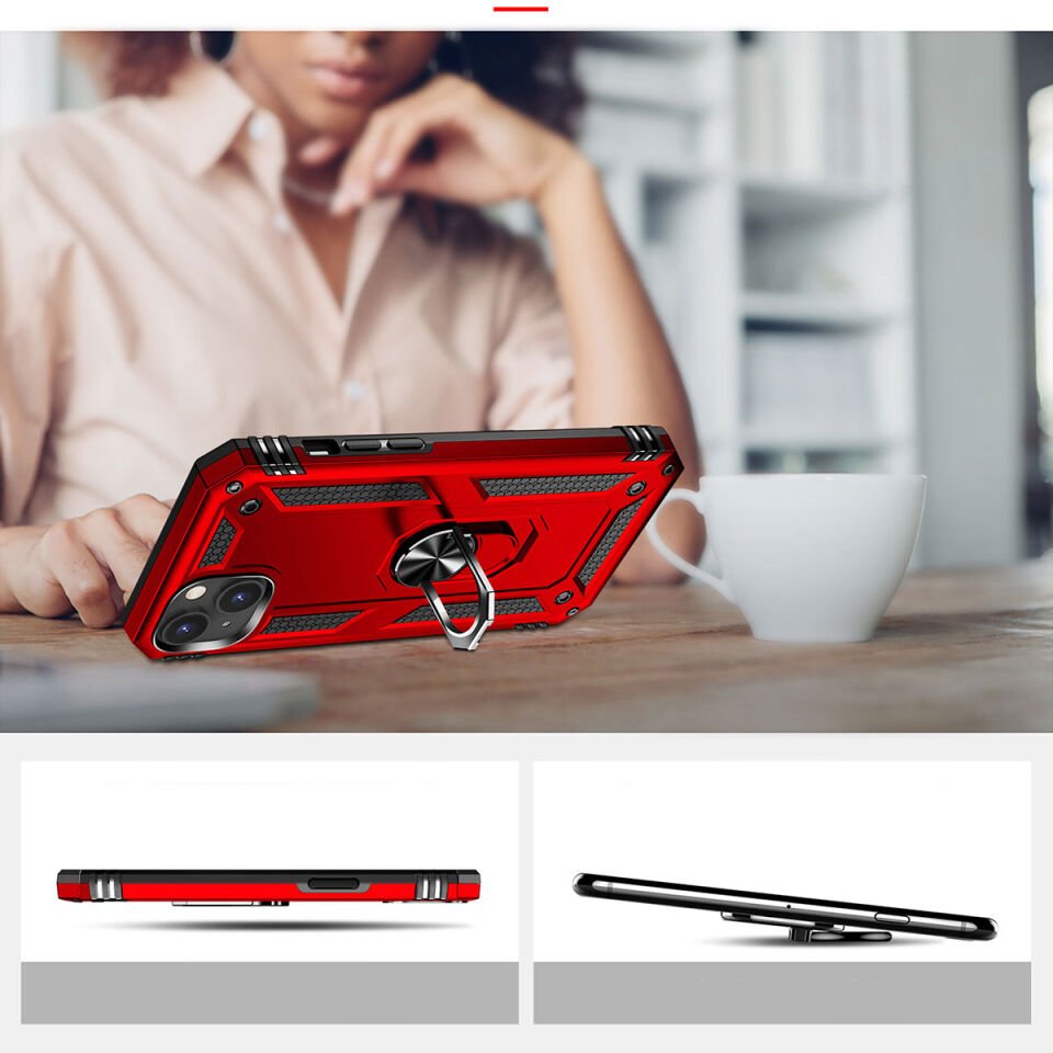 iPhone 15 Kılıf Tank Zırh Yüzüklü Mıknatıslı Standlı Kapak (VEGA) Mavi