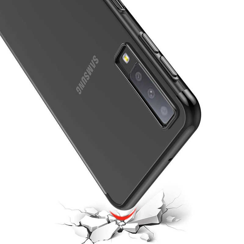 Samsung Galaxy A7 2018 Kılıf Dört Köşe Renkli Lazer Şeffaf Silikon Kapak (GLİTTER) Gri
