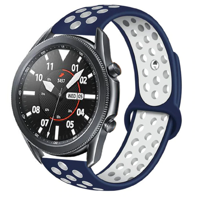 Xiaomi Amazfit GTR 47mm Silikon Kordon Kayış Tasarım (KRD-02) Mavi-Beyaz