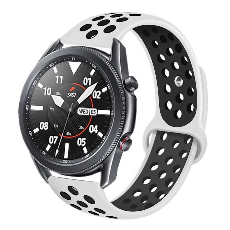 Xiaomi Amazfit GTR 47mm Silikon Kordon Kayış Tasarım (KRD-02) Mavi-Beyaz