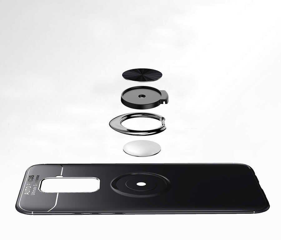 Huawei Mate 30 Lite Kılıf Kamera Çıkıntılı Renkli Yüzüklü Standlı Mıknatıslı Kapak (RAVEL) Siyah