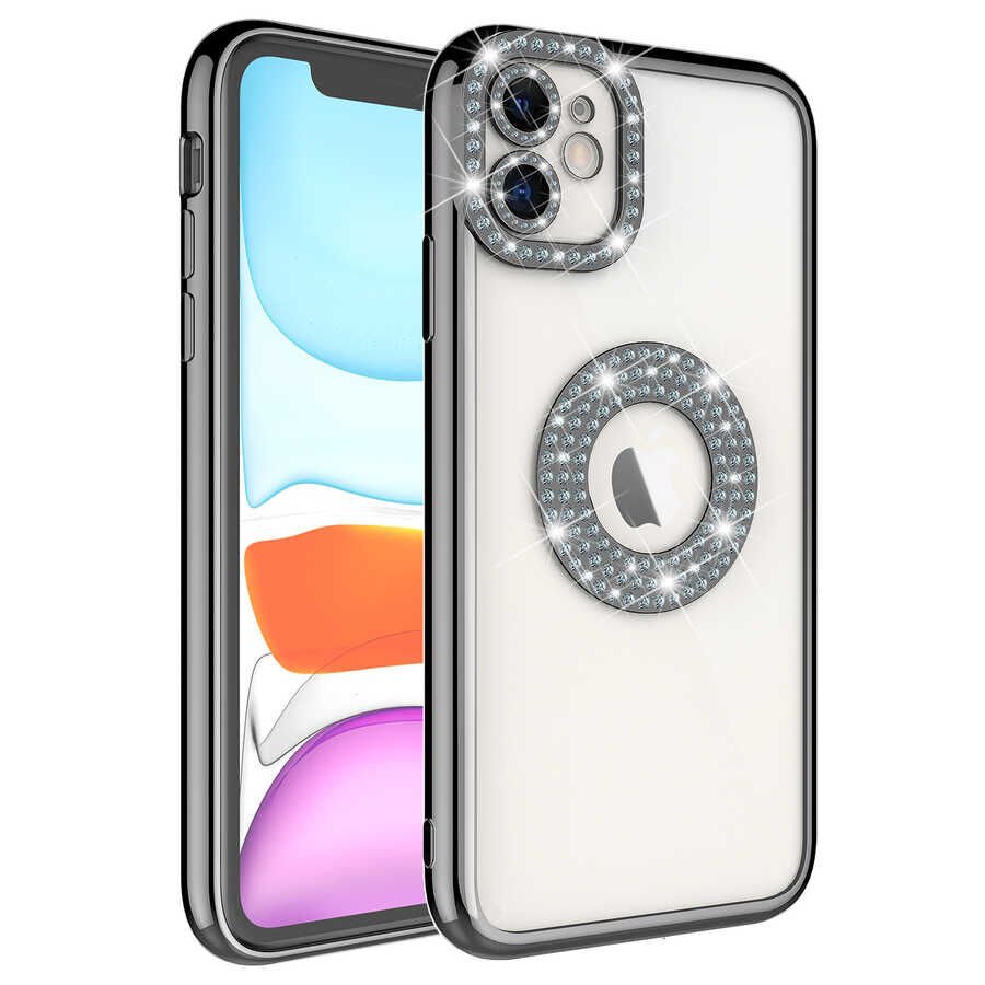 Apple iPhone 11 Kılıf Kamera Korumalı Taş Süslemeli Arkası Şeffaf HEPTEKİLETİŞİM Asya Kapak