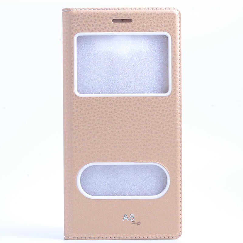 Samsung Galaxy A8 Kapaklı Kılıf Mıknatıslı 360 Tam Korumalı (DOLCE) Gold