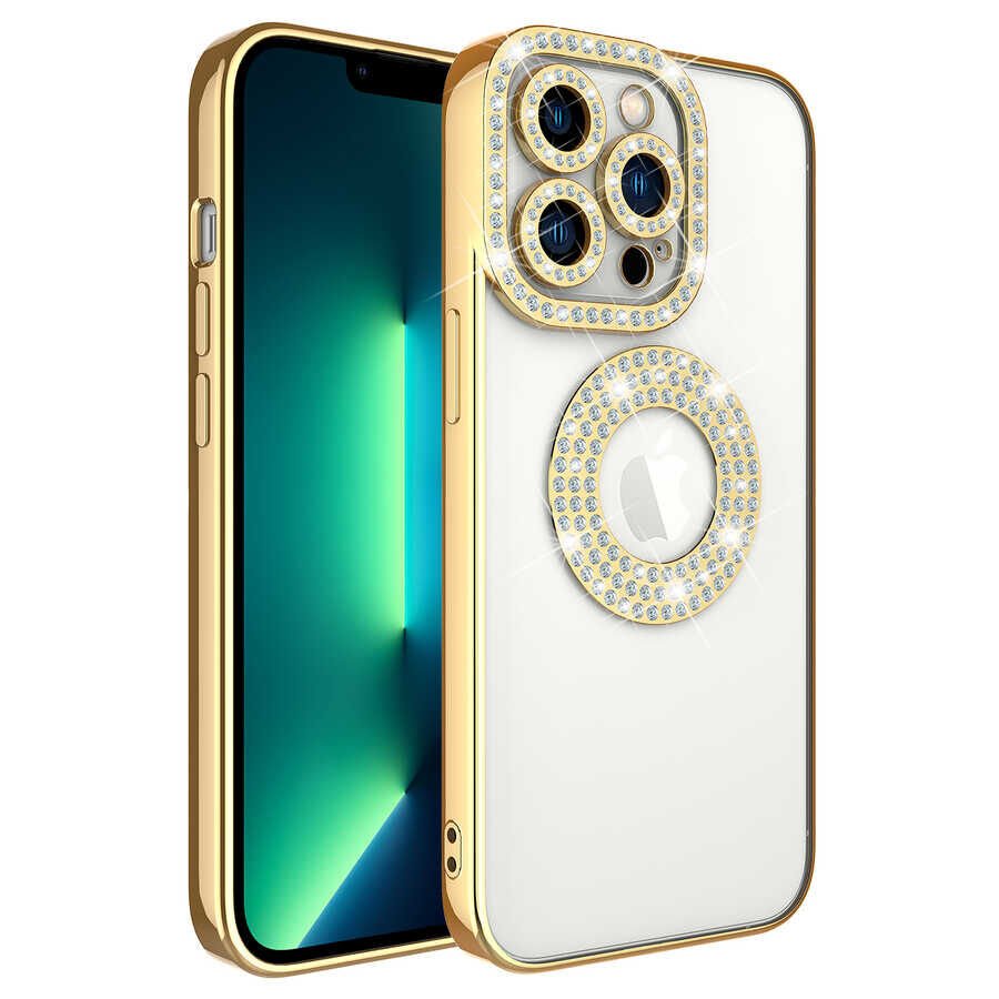 Apple iPhone 12 Pro Kılıf Kamera Korumalı Taş Süslemeli Arkası Şeffaf HEPTEKİLETİŞİM Asya Kapak