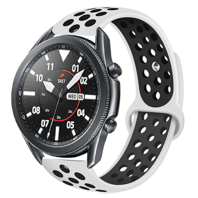 Xiaomi Amazfit GTR 47mm Silikon Kordon Kayış Tasarım (KRD-02) Beyaz-Siyah