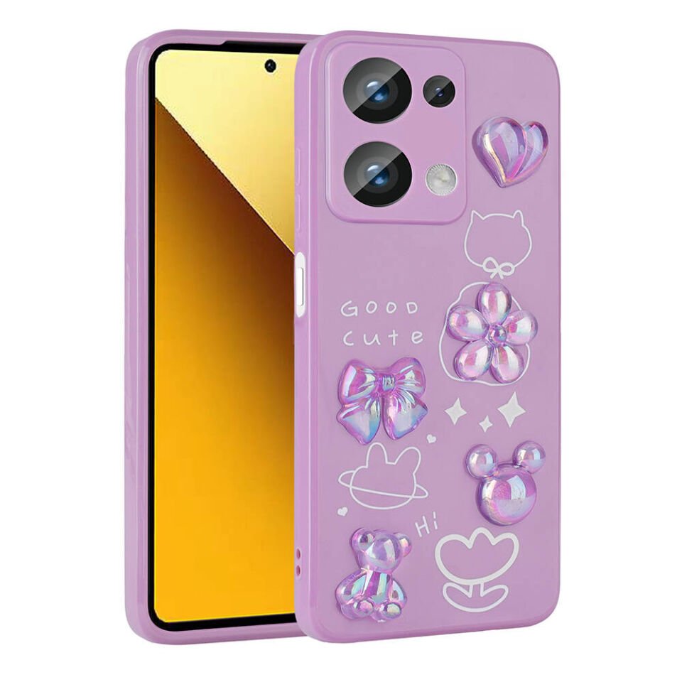Xiaomi Poco M6 Pro 4G Kılıf Kamera Korumalı Kabartma Figürlü Parlak Silikon Kapak (Toys) Mor