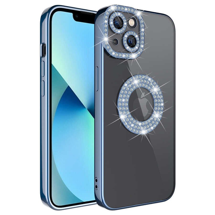 Apple iPhone 13 Kılıf Kamera Korumalı Taş Süslemeli Arkası Şeffaf HEPTEKİLETİŞİM Asya Kapak