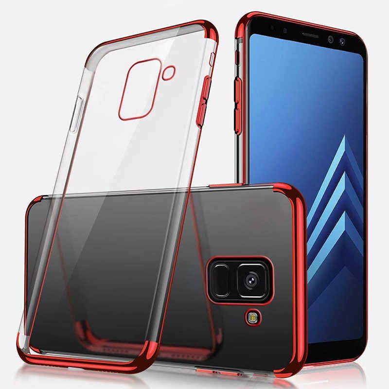 Samsung Galaxy J6 Plus Kılıf Dört Köşe Renkli Lazer Şeffaf Silikon Kapak (GLİTTER) Kırmızı