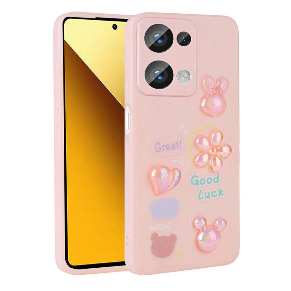 Xiaomi Poco M6 Pro 4G Kılıf Kamera Korumalı Kabartma Figürlü Parlak Silikon Kapak (Toys) Pembe